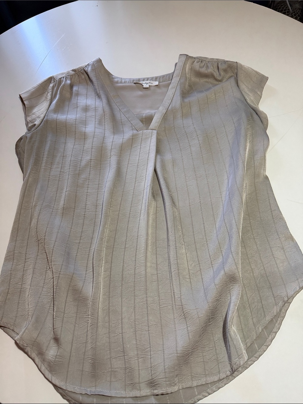 Cap-Sleeve V-Neck Blouse in Light Beige
